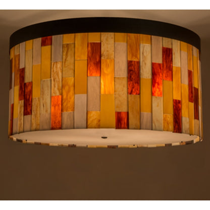 Meyda Tiffany Cilindro Calico 6 Light 28" Tall Flush Mount Drum Ceiling Fixture - Oil Rubbed Bronze Finish