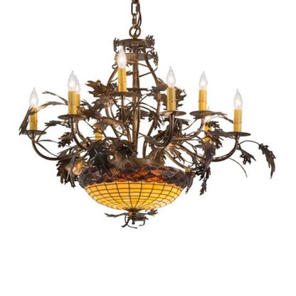 Meyda Tiffany Greenbriar Oak 9 Light 34" Wide Taper Candle Style Chandelier