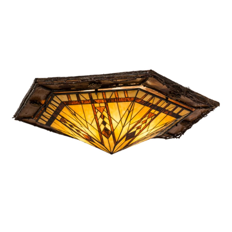 Meyda Tiffany Sonoma 6 Light 36" Wide Flush Mount Ceiling Fixture - Red Rust / Natural Wood Finish
