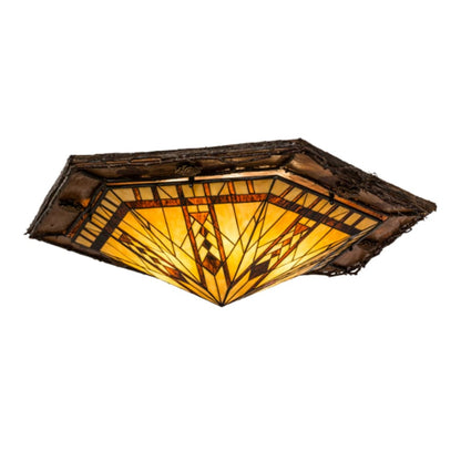 Meyda Tiffany Sonoma 6 Light 36" Wide Flush Mount Ceiling Fixture - Red Rust / Natural Wood Finish