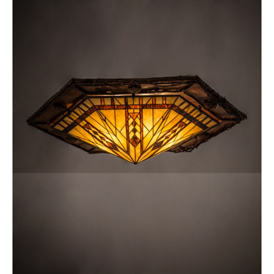 Meyda Tiffany Sonoma 6 Light 36" Wide Flush Mount Ceiling Fixture - Red Rust / Natural Wood Finish