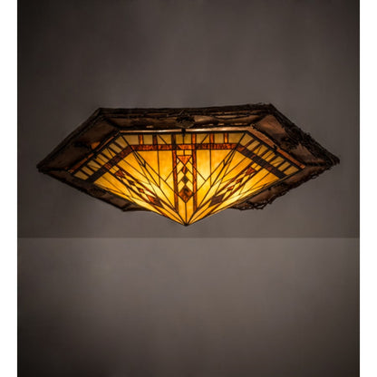 Meyda Tiffany Sonoma 6 Light 36" Wide Flush Mount Ceiling Fixture - Red Rust / Natural Wood Finish