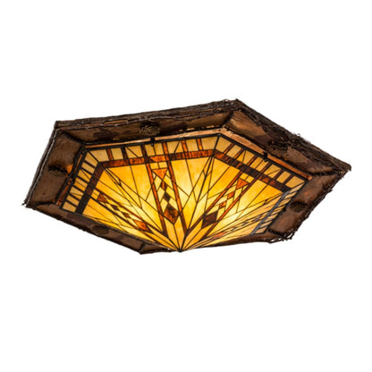 Meyda Tiffany Sonoma 6 Light 36" Wide Flush Mount Ceiling Fixture - Red Rust / Natural Wood Finish