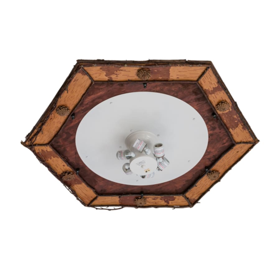 Meyda Tiffany Sonoma 6 Light 36" Wide Flush Mount Ceiling Fixture - Red Rust / Natural Wood Finish