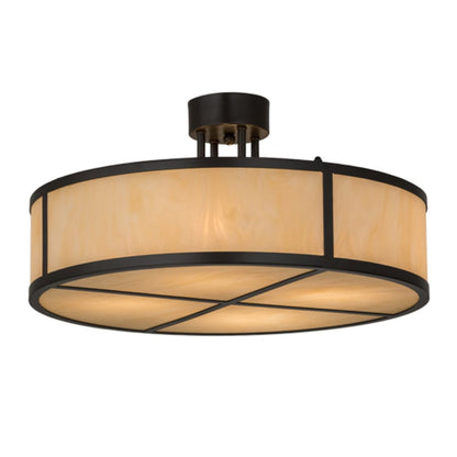 Meyda Tiffany Cilindro 4 Light 24" Wide Semi-Flush Drum Ceiling Fixture with Beige Idalight Shade - Timeless Bronze Finish