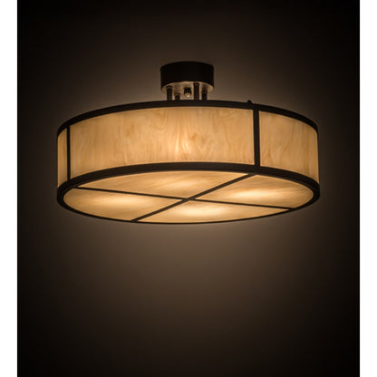 Meyda Tiffany Cilindro 4 Light 24" Wide Semi-Flush Drum Ceiling Fixture with Beige Idalight Shade - Timeless Bronze Finish