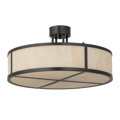 Meyda Tiffany Cilindro 4 Light 24" Wide Semi-Flush Drum Ceiling Fixture with Beige Idalight Shade - Timeless Bronze Finish