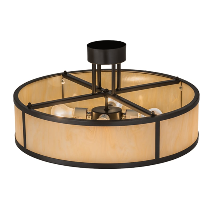 Meyda Tiffany Cilindro 4 Light 24" Wide Semi-Flush Drum Ceiling Fixture with Beige Idalight Shade - Timeless Bronze Finish
