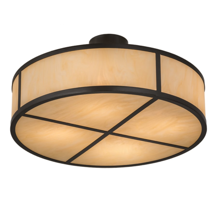 Meyda Tiffany Cilindro 4 Light 24" Wide Semi-Flush Drum Ceiling Fixture with Beige Idalight Shade - Timeless Bronze Finish