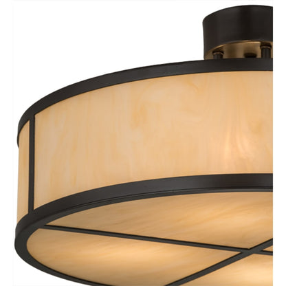 Meyda Tiffany Cilindro 4 Light 24" Wide Semi-Flush Drum Ceiling Fixture with Beige Idalight Shade - Timeless Bronze Finish