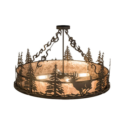 Meyda Tiffany Wildlife at Dusk 4 Light 36" Wide Semi-Flush Drum Ceiling Fixture