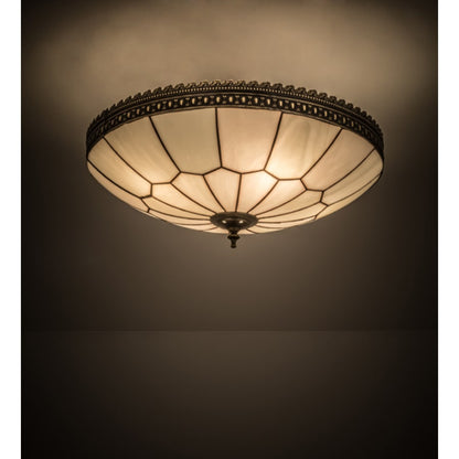 Meyda Tiffany Vincent Honeycomb 4 Light 20" Wide Semi-Flush Bowl Ceiling Fixture with White Opal Glass Shade - Craftsman Brown Finish