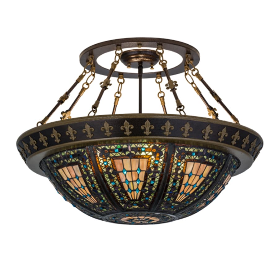 Meyda Tiffany Fleur-de-lis 4 Light 28" Wide Semi-Flush Bowl Ceiling Fixture - Copper Vein Finish
