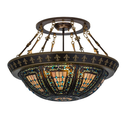 Meyda Tiffany Fleur-de-lis 4 Light 28" Wide Semi-Flush Bowl Ceiling Fixture - Copper Vein Finish
