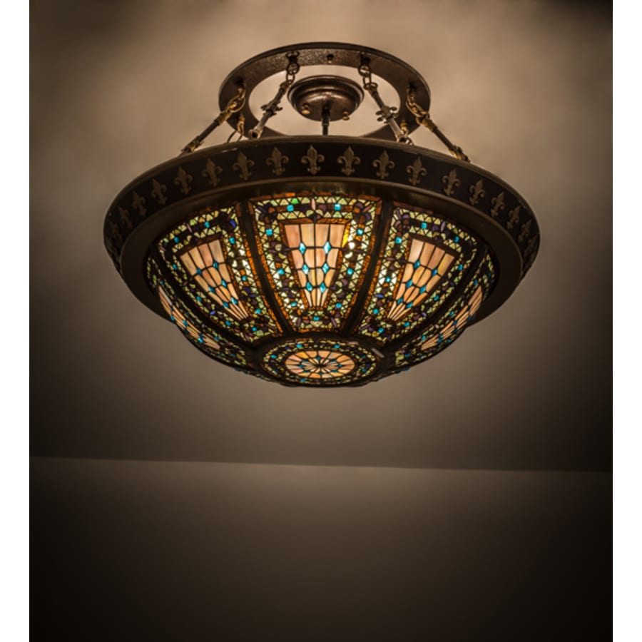 Meyda Tiffany Fleur-de-lis 4 Light 28" Wide Semi-Flush Bowl Ceiling Fixture - Copper Vein Finish