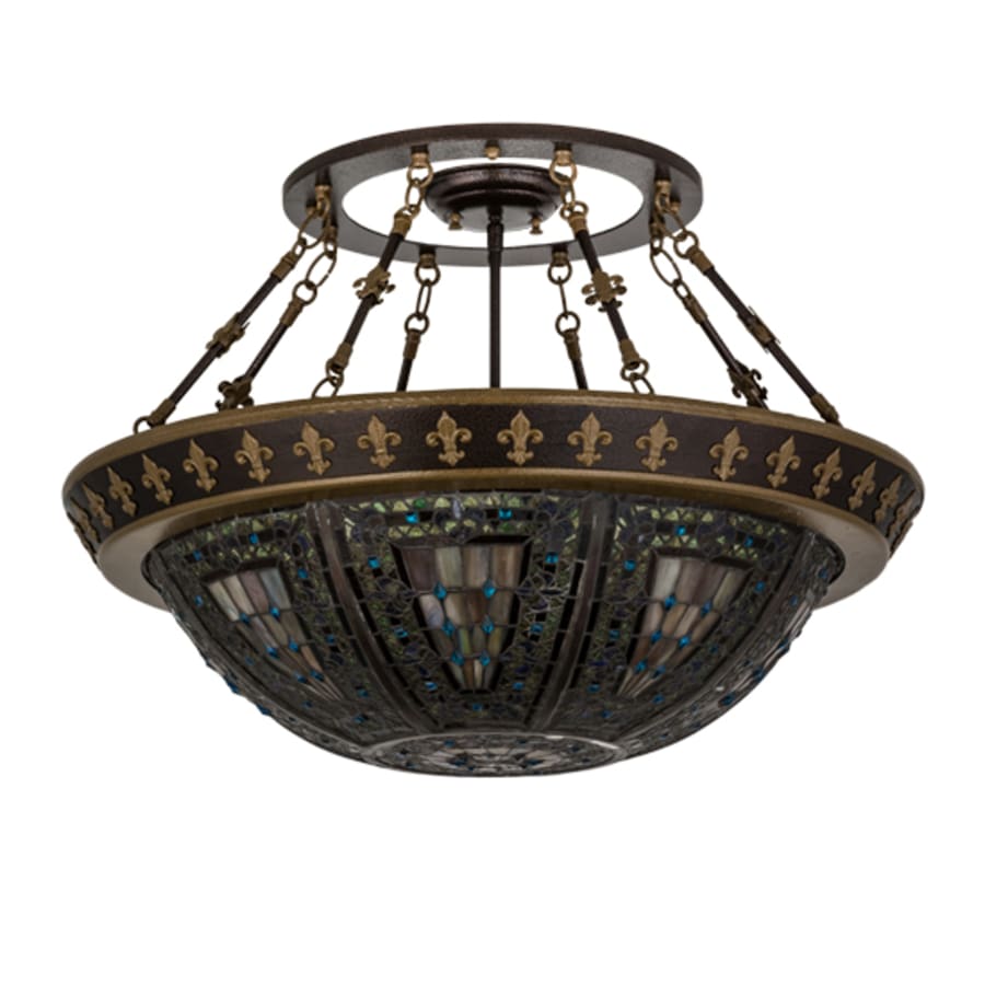 Meyda Tiffany Fleur-de-lis 4 Light 28" Wide Semi-Flush Bowl Ceiling Fixture - Copper Vein Finish