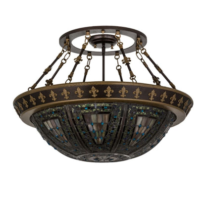Meyda Tiffany Fleur-de-lis 4 Light 28" Wide Semi-Flush Bowl Ceiling Fixture - Copper Vein Finish