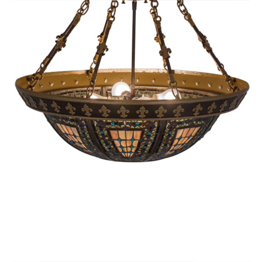Meyda Tiffany Fleur-de-lis 4 Light 28" Wide Semi-Flush Bowl Ceiling Fixture - Copper Vein Finish