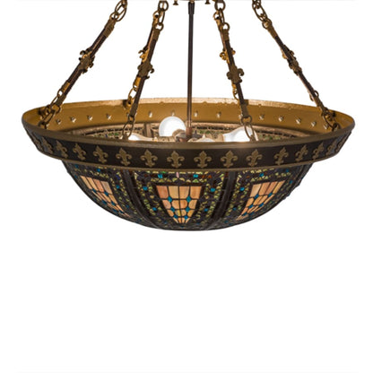 Meyda Tiffany Fleur-de-lis 4 Light 28" Wide Semi-Flush Bowl Ceiling Fixture - Copper Vein Finish