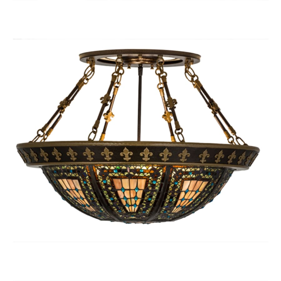 Meyda Tiffany Fleur-de-lis 4 Light 28" Wide Semi-Flush Bowl Ceiling Fixture - Copper Vein Finish