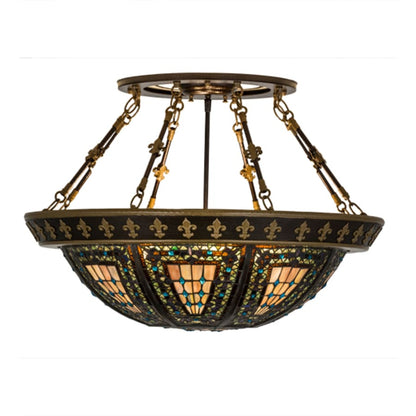 Meyda Tiffany Fleur-de-lis 4 Light 28" Wide Semi-Flush Bowl Ceiling Fixture - Copper Vein Finish