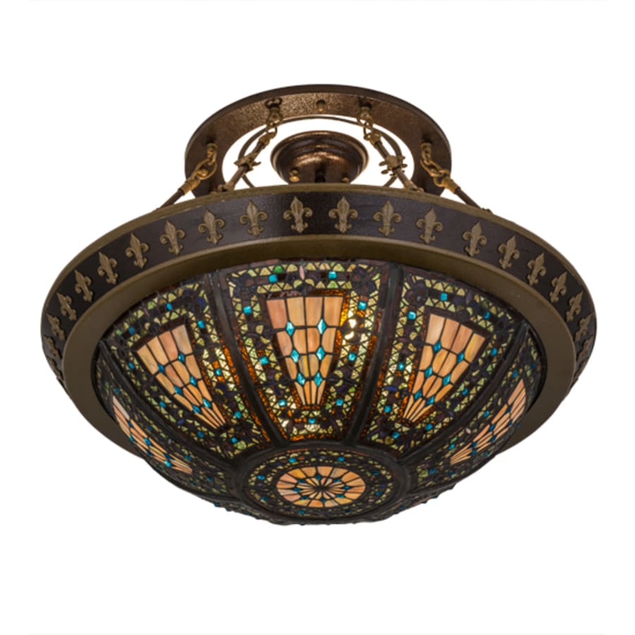 Meyda Tiffany Fleur-de-lis 4 Light 28" Wide Semi-Flush Bowl Ceiling Fixture - Copper Vein Finish
