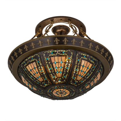 Meyda Tiffany Fleur-de-lis 4 Light 28" Wide Semi-Flush Bowl Ceiling Fixture - Copper Vein Finish