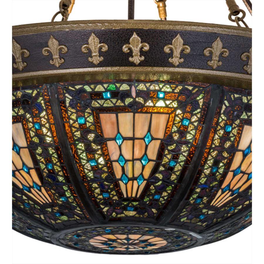Meyda Tiffany Fleur-de-lis 4 Light 28" Wide Semi-Flush Bowl Ceiling Fixture - Copper Vein Finish