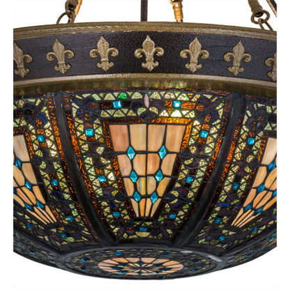 Meyda Tiffany Fleur-de-lis 4 Light 28" Wide Semi-Flush Bowl Ceiling Fixture - Copper Vein Finish