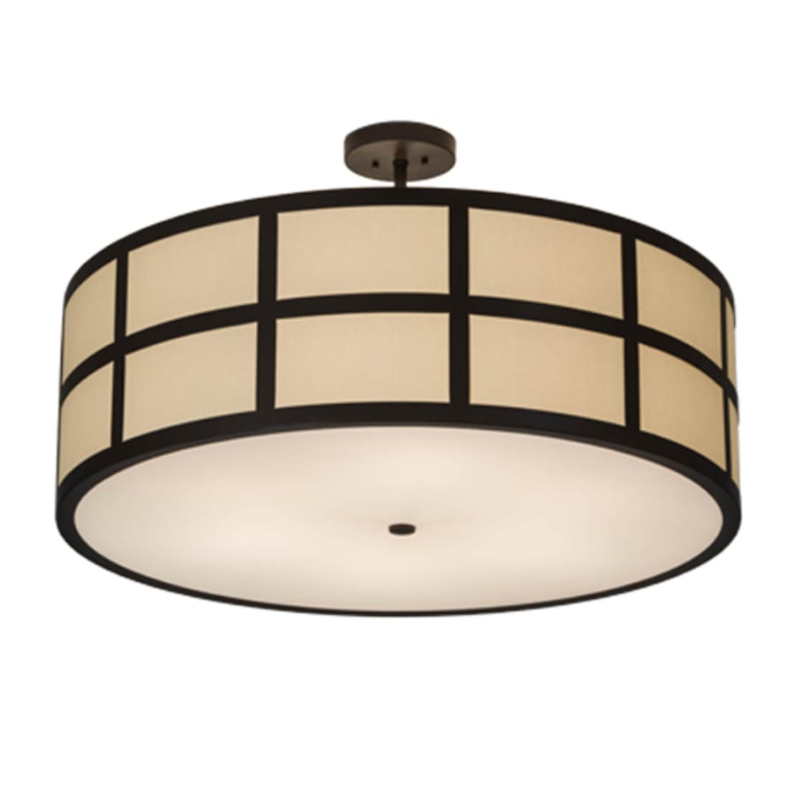 Meyda Tiffany Cilindro Barnabas 6 Light 36" Wide Semi-Flush Drum Ceiling Fixture with Linen Textrene Shade - Timeless Bronze Finish