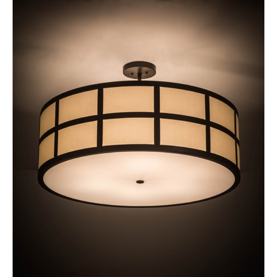 Meyda Tiffany Cilindro Barnabas 6 Light 36" Wide Semi-Flush Drum Ceiling Fixture with Linen Textrene Shade - Timeless Bronze Finish