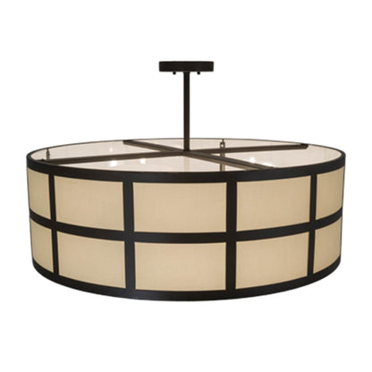 Meyda Tiffany Cilindro Barnabas 6 Light 36" Wide Semi-Flush Drum Ceiling Fixture with Linen Textrene Shade - Timeless Bronze Finish