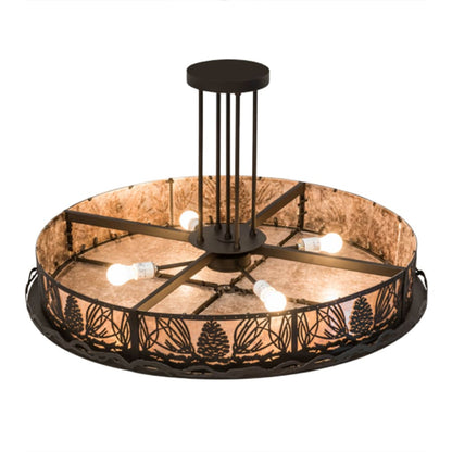 Meyda Tiffany Mountain Pine 4 Light 36" Wide Semi-Flush Drum Ceiling Fixture - Oil Rubbed Bronze Finish