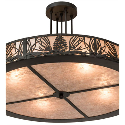 Meyda Tiffany Mountain Pine 4 Light 36" Wide Semi-Flush Drum Ceiling Fixture - Oil Rubbed Bronze Finish