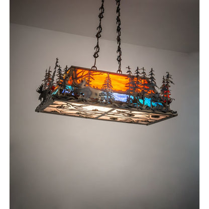 Meyda Tiffany Moose through the Trees 6 Light 35" Wide Linear Pendant