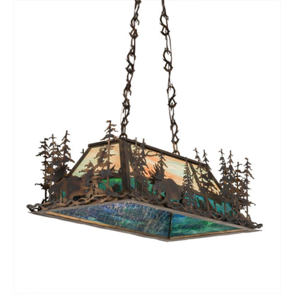 Meyda Tiffany Moose Through the Trees 6 Light 36" Wide Linear Pendant