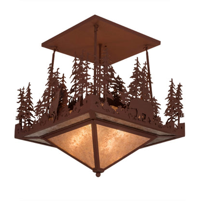 Meyda Tiffany Wildlife at Pine Lake 4 Light 33" Wide Semi-Flush Ceiling Fixture