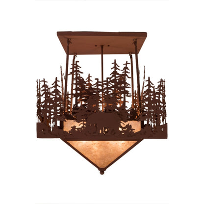 Meyda Tiffany Wildlife at Pine Lake 4 Light 33" Wide Semi-Flush Ceiling Fixture