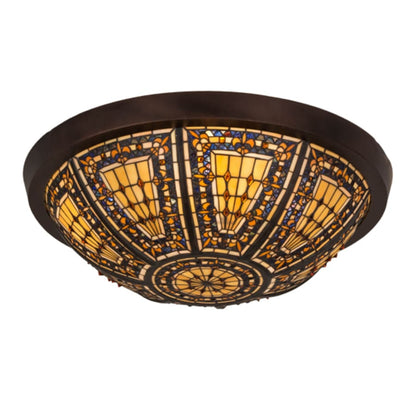 Meyda Tiffany Fleur-de-lis 4 Light 26" Wide Flush Mount Bowl Ceiling Fixture