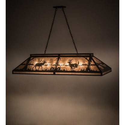 Meyda Tiffany Elk and Deer at Lake 9 Light 61" Wide Linear Pendant