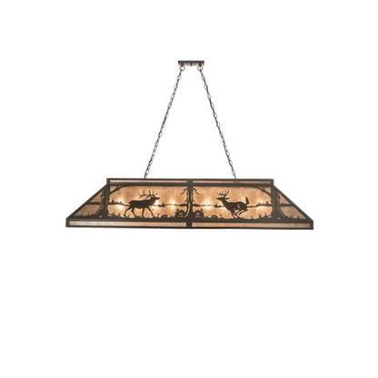 Meyda Tiffany Elk and Deer at Lake 9 Light 61" Wide Linear Pendant