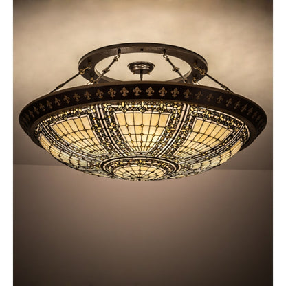Meyda Tiffany Fleur-de-lis 8 Light 45" Wide Semi-Flush Bowl Ceiling Fixture - Copper Vein Finish