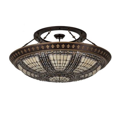 Meyda Tiffany Fleur-de-lis 8 Light 45" Wide Semi-Flush Bowl Ceiling Fixture - Copper Vein Finish