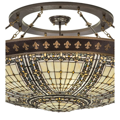Meyda Tiffany Fleur-de-lis 8 Light 45" Wide Semi-Flush Bowl Ceiling Fixture - Copper Vein Finish