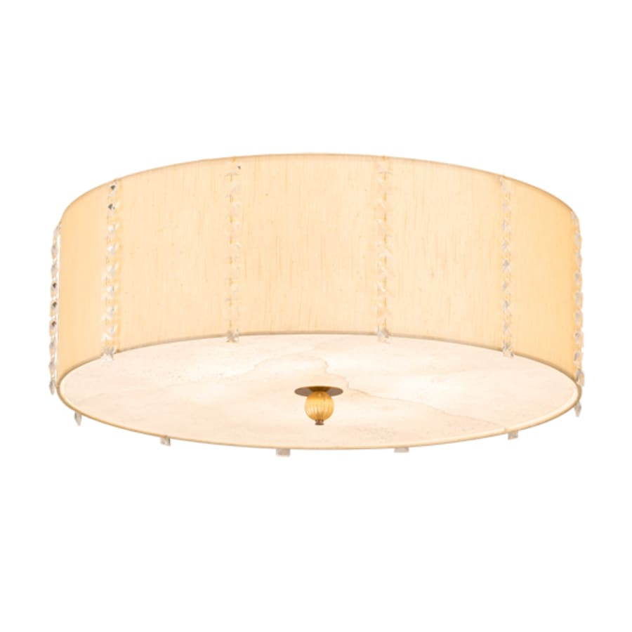 Meyda Tiffany Cilindro Lujoso 8 Light 32" Wide Semi-Flush Drum Ceiling Fixture with Natural Silk Shade - Brass Finish
