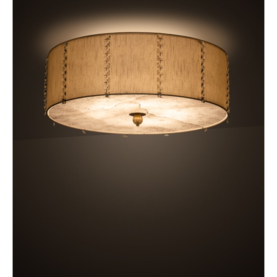 Meyda Tiffany Cilindro Lujoso 8 Light 32" Wide Semi-Flush Drum Ceiling Fixture with Natural Silk Shade - Brass Finish