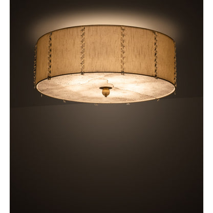 Meyda Tiffany Cilindro Lujoso 8 Light 32" Wide Semi-Flush Drum Ceiling Fixture with Natural Silk Shade - Brass Finish