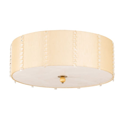 Meyda Tiffany Cilindro Lujoso 8 Light 32" Wide Semi-Flush Drum Ceiling Fixture with Natural Silk Shade - Brass Finish