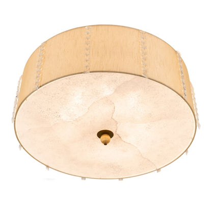 Meyda Tiffany Cilindro Lujoso 8 Light 32" Wide Semi-Flush Drum Ceiling Fixture with Natural Silk Shade - Brass Finish