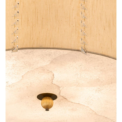 Meyda Tiffany Cilindro Lujoso 8 Light 32" Wide Semi-Flush Drum Ceiling Fixture with Natural Silk Shade - Brass Finish